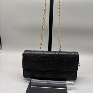 Christian Dior Cannage Wallet On Chain Black Leather WOC Crossbody Gold Chain